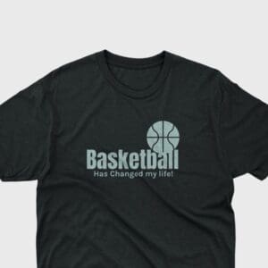 A black t-shirt with the words " basketball not charged by god ".