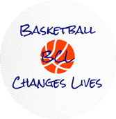 A basketball ball with the words " basketball changes lives ".