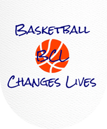 A basketball ball with the words " basketball changes lives ".